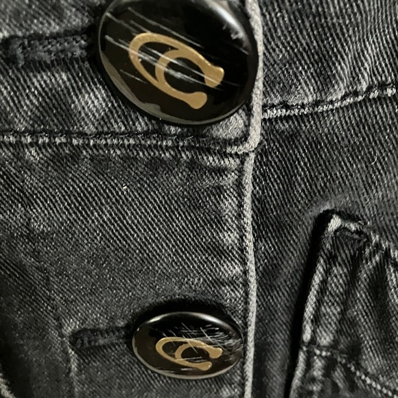 Coach: Black Denim Button Front Mini Skirt- pockets-100% cotton- 2 - Picture 6 of 16
